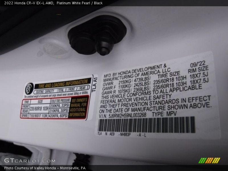 Platinum White Pearl / Black 2022 Honda CR-V EX-L AWD