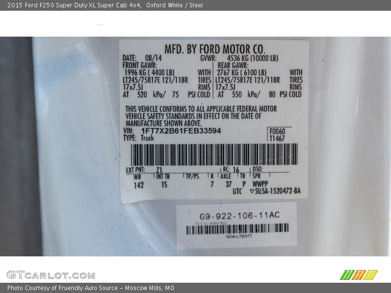 Oxford White / Steel 2015 Ford F250 Super Duty XL Super Cab 4x4