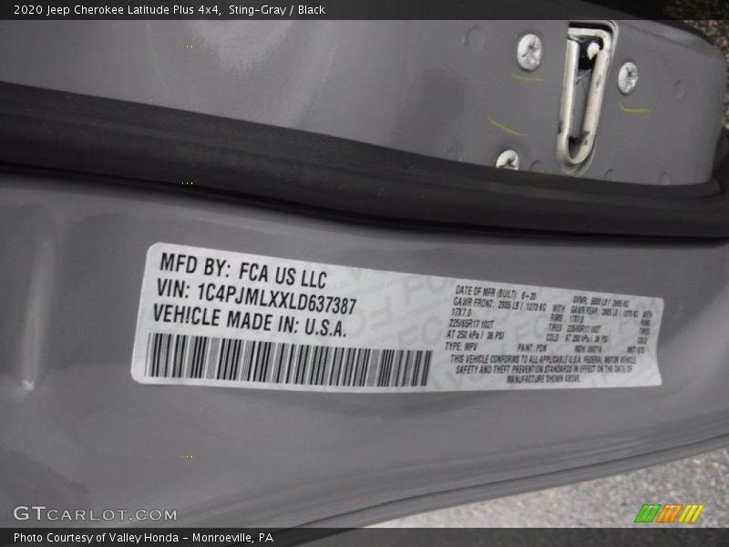 Sting-Gray / Black 2020 Jeep Cherokee Latitude Plus 4x4