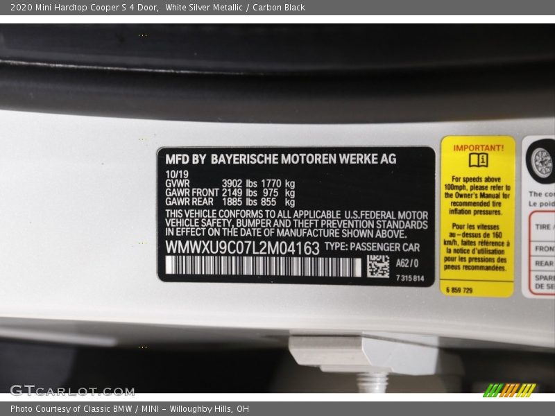 White Silver Metallic / Carbon Black 2020 Mini Hardtop Cooper S 4 Door