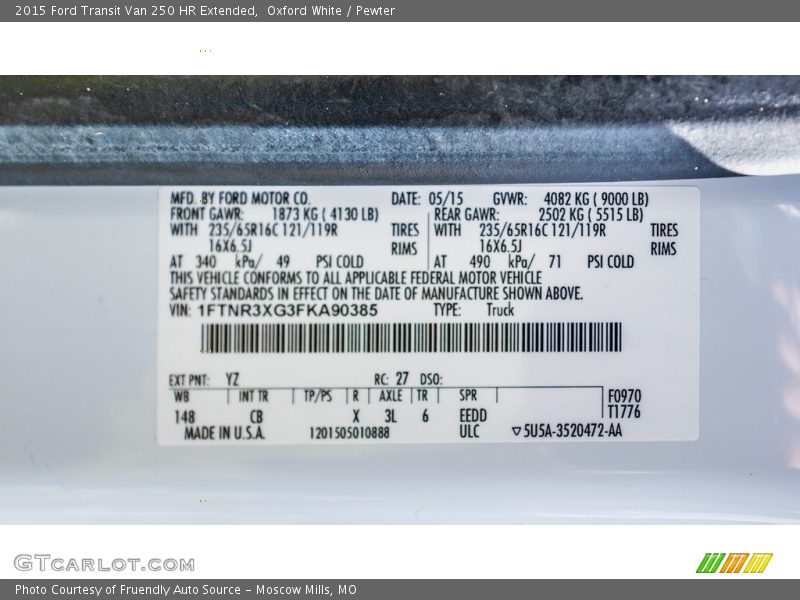 Oxford White / Pewter 2015 Ford Transit Van 250 HR Extended