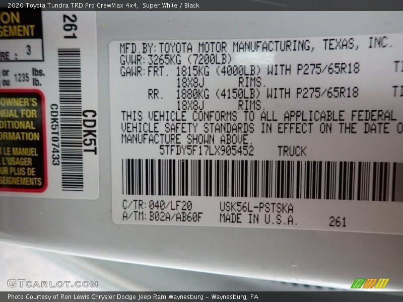 Super White / Black 2020 Toyota Tundra TRD Pro CrewMax 4x4