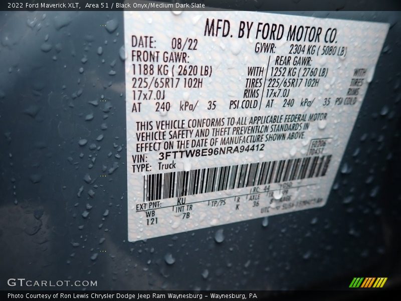 Area 51 / Black Onyx/Medium Dark Slate 2022 Ford Maverick XLT