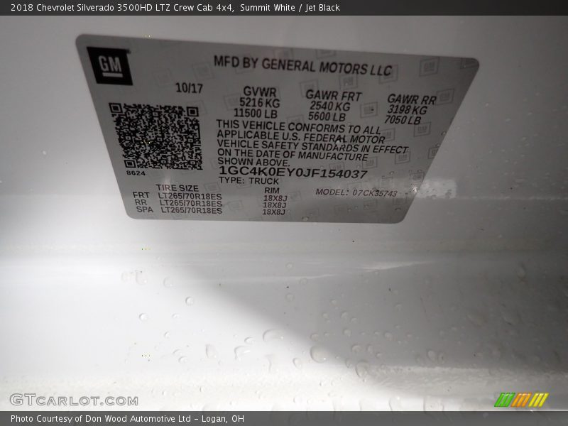 Summit White / Jet Black 2018 Chevrolet Silverado 3500HD LTZ Crew Cab 4x4