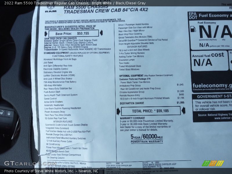Bright White / Black/Diesel Gray 2022 Ram 5500 Tradesman Regular Cab Chassis
