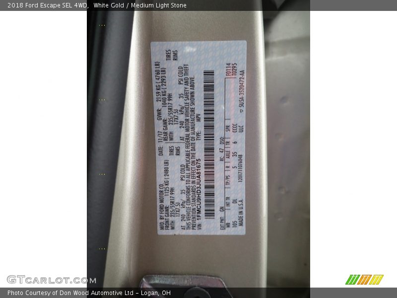 White Gold / Medium Light Stone 2018 Ford Escape SEL 4WD