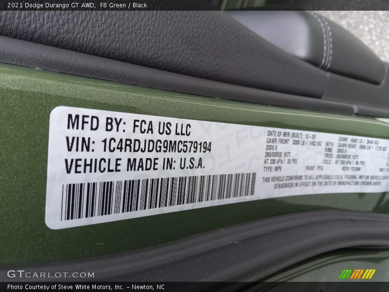 2021 Durango GT AWD F8 Green Color Code PFQ