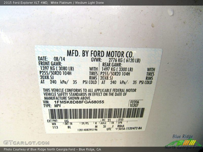 White Platinum / Medium Light Stone 2015 Ford Explorer XLT 4WD