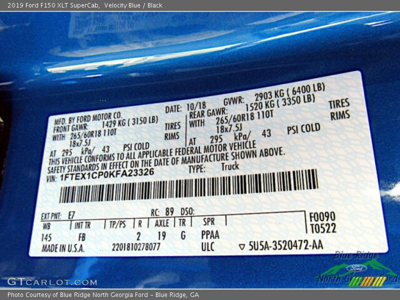 Velocity Blue / Black 2019 Ford F150 XLT SuperCab