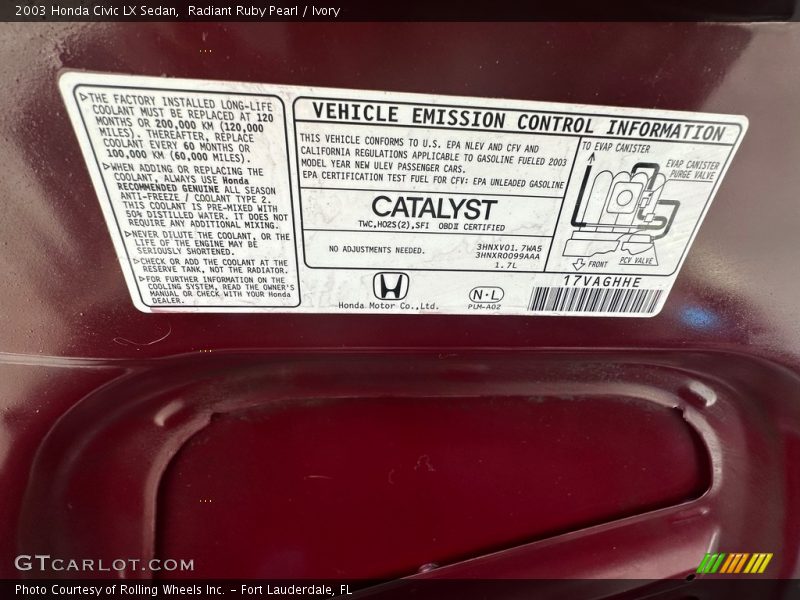 Radiant Ruby Pearl / Ivory 2003 Honda Civic LX Sedan