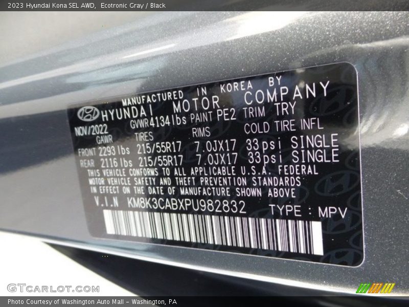 Ecotronic Gray / Black 2023 Hyundai Kona SEL AWD