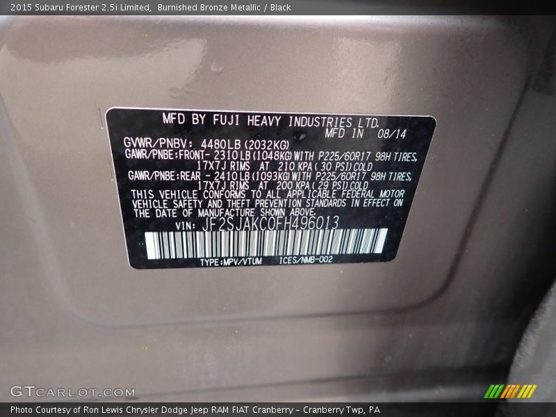 Burnished Bronze Metallic / Black 2015 Subaru Forester 2.5i Limited