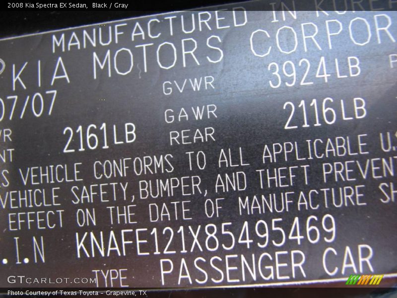 Black / Gray 2008 Kia Spectra EX Sedan