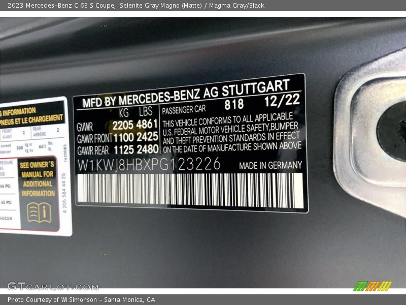 2023 C 63 S Coupe Selenite Gray Magno (Matte) Color Code 818