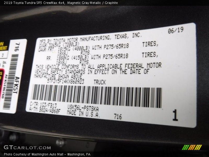 Magnetic Gray Metallic / Graphite 2019 Toyota Tundra SR5 CrewMax 4x4
