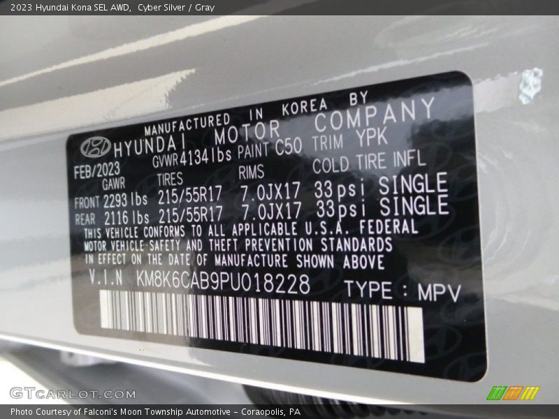 Cyber Silver / Gray 2023 Hyundai Kona SEL AWD