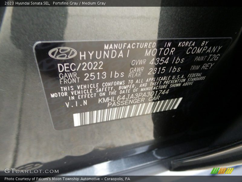 Portofino Gray / Medium Gray 2023 Hyundai Sonata SEL