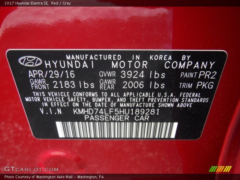 Red / Gray 2017 Hyundai Elantra SE