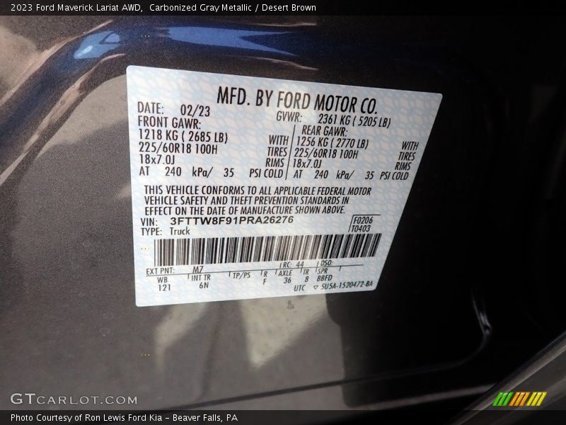 2023 Maverick Lariat AWD Carbonized Gray Metallic Color Code M7