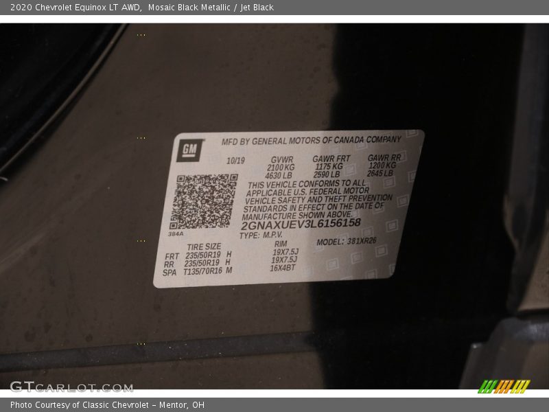 Mosaic Black Metallic / Jet Black 2020 Chevrolet Equinox LT AWD