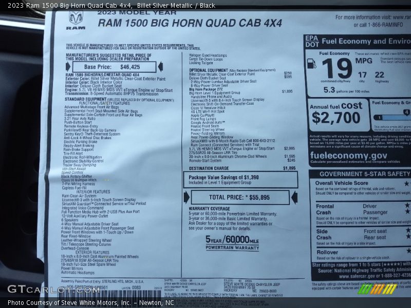  2023 1500 Big Horn Quad Cab 4x4 Window Sticker