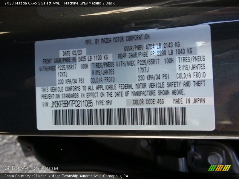 Machine Gray Metallic / Black 2023 Mazda CX-5 S Select AWD