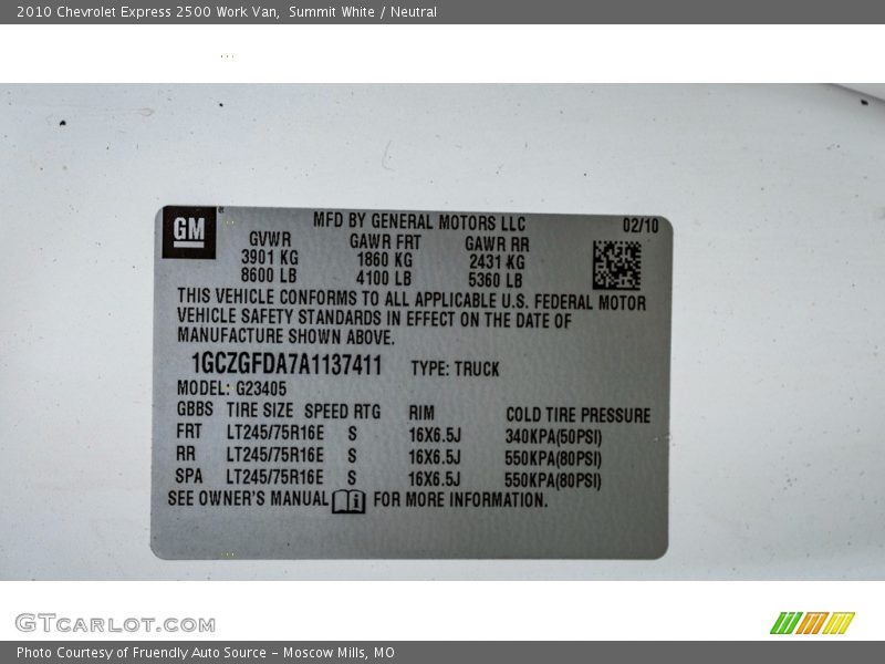 Summit White / Neutral 2010 Chevrolet Express 2500 Work Van