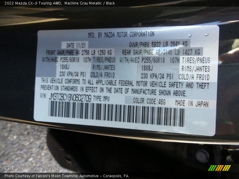 Machine Gray Metallic / Black 2022 Mazda CX-9 Touring AWD