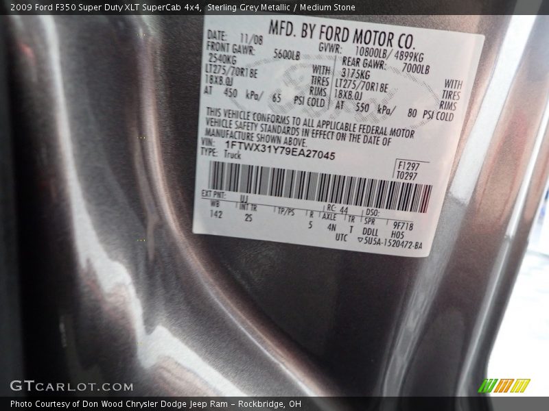 2009 F350 Super Duty XLT SuperCab 4x4 Sterling Grey Metallic Color Code UJ