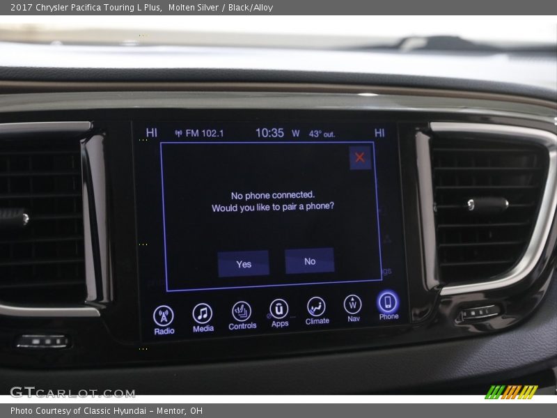 Molten Silver / Black/Alloy 2017 Chrysler Pacifica Touring L Plus