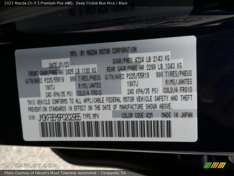 Deep Crystal Blue Mica / Black 2023 Mazda CX-5 S Premium Plus AWD