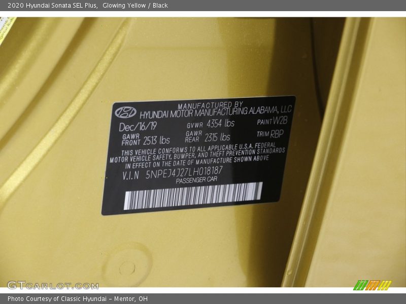 Glowing Yellow / Black 2020 Hyundai Sonata SEL Plus