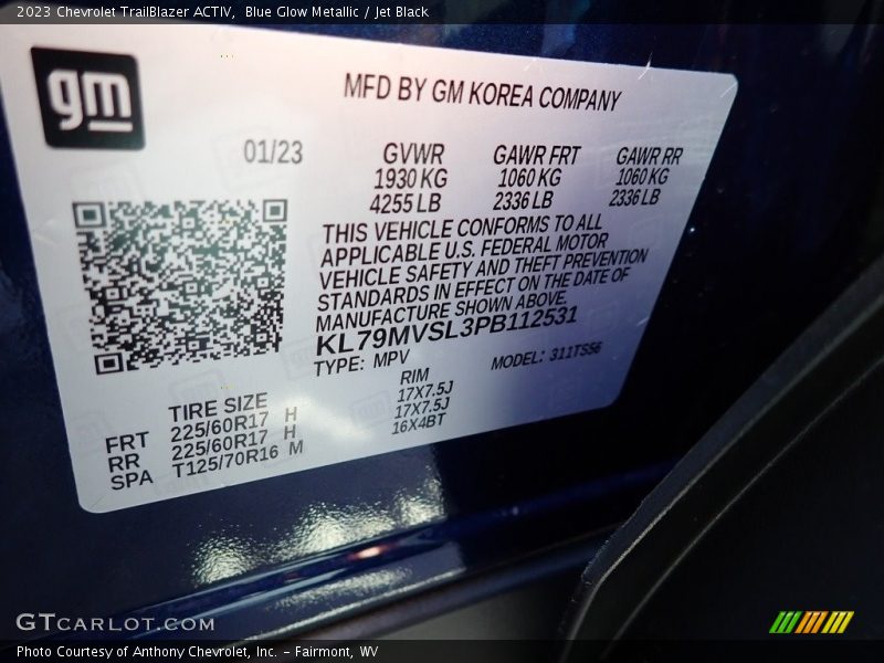 Blue Glow Metallic / Jet Black 2023 Chevrolet TrailBlazer ACTIV