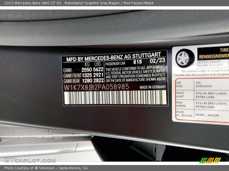 2023 AMG GT 63 Manufaktur Graphite Gray Magno Color Code 818