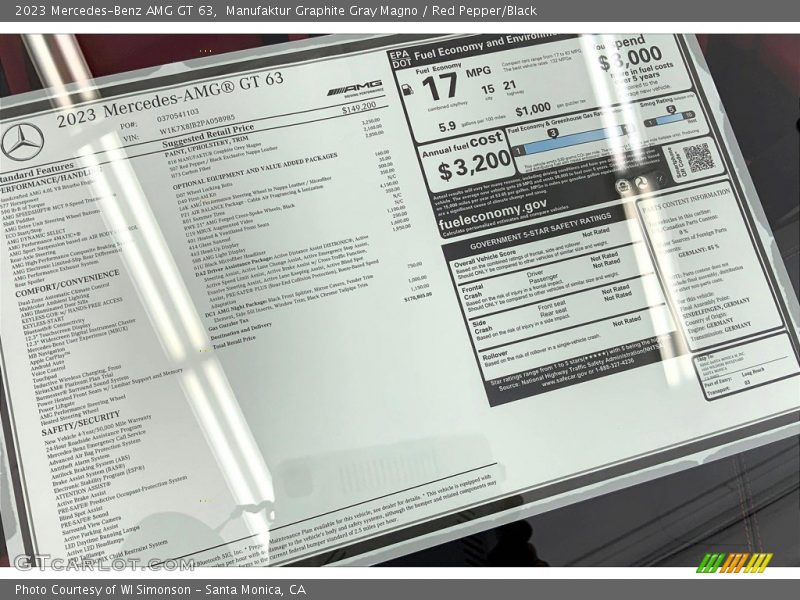  2023 AMG GT 63 Window Sticker