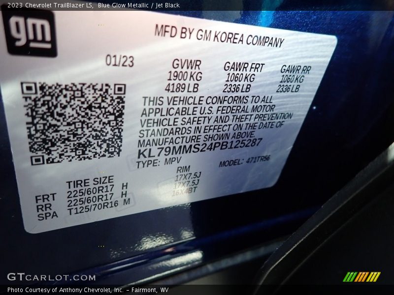 Blue Glow Metallic / Jet Black 2023 Chevrolet TrailBlazer LS