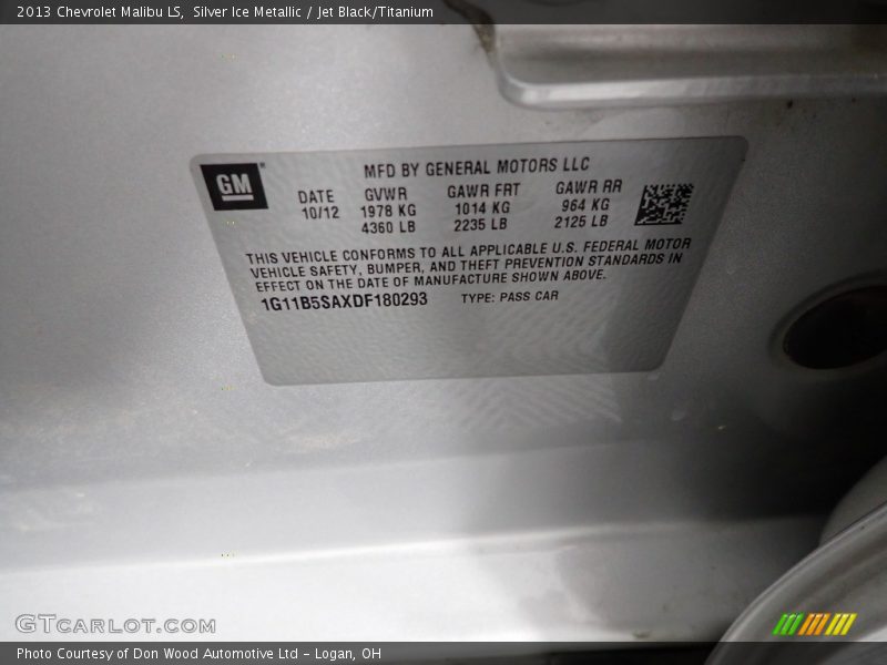 Silver Ice Metallic / Jet Black/Titanium 2013 Chevrolet Malibu LS