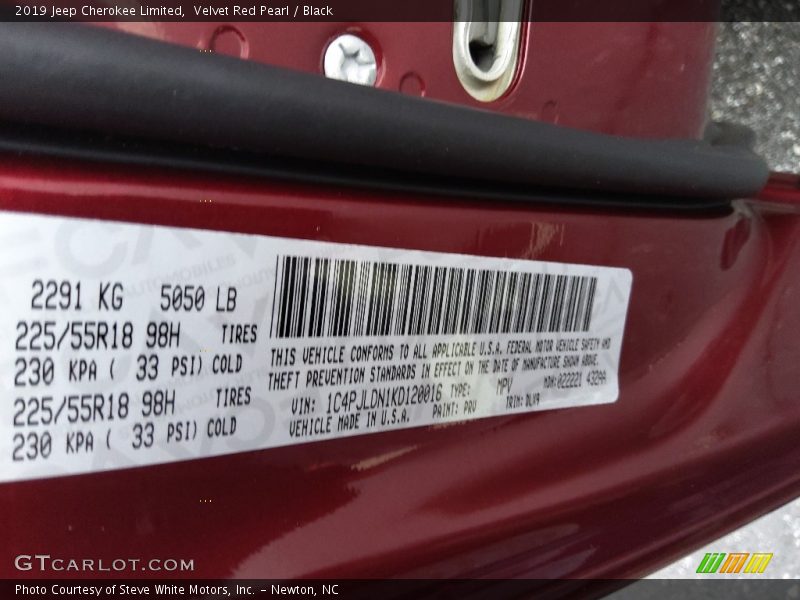 2019 Cherokee Limited Velvet Red Pearl Color Code PRV
