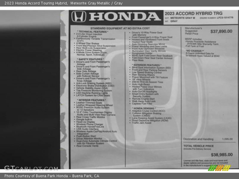  2023 Accord Touring Hybrid Window Sticker