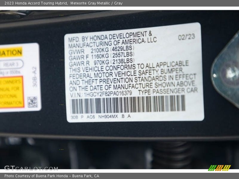 2023 Accord Touring Hybrid Meteorite Gray Metallic Color Code NH904MX