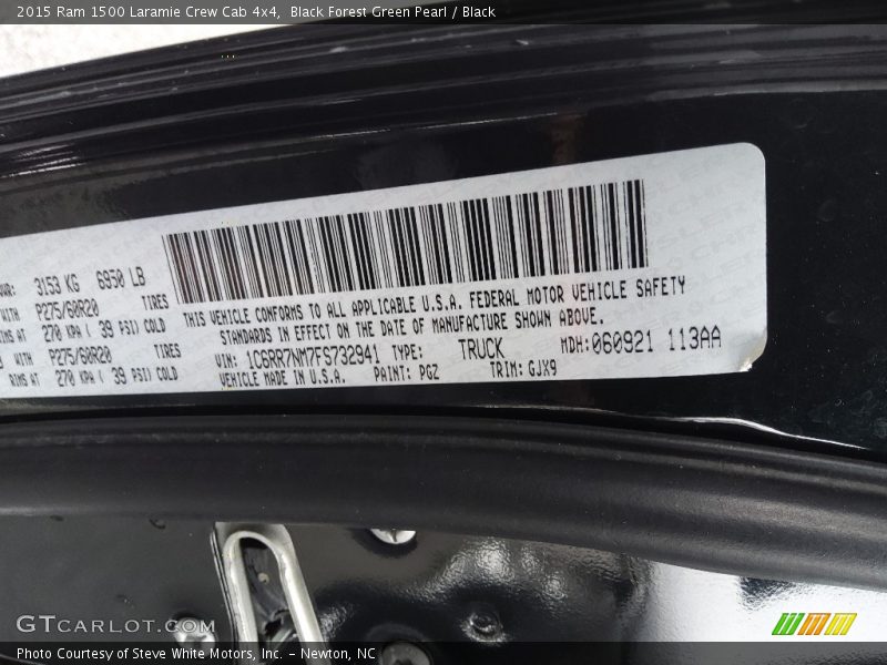 2015 1500 Laramie Crew Cab 4x4 Black Forest Green Pearl Color Code PGZ