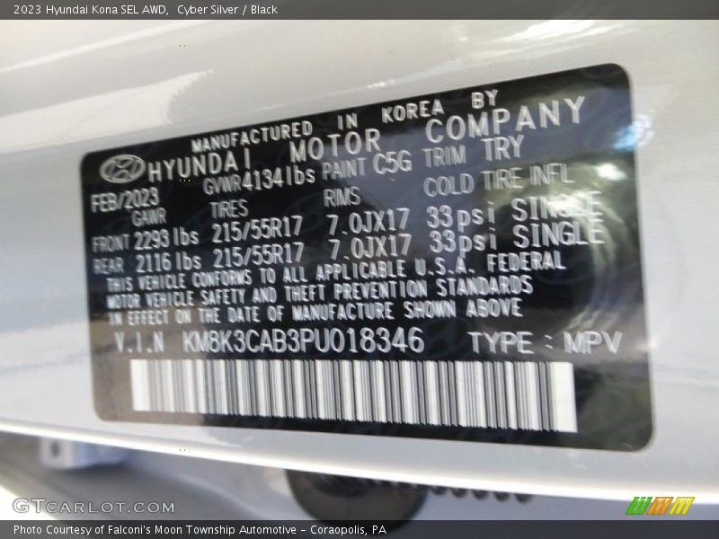 Cyber Silver / Black 2023 Hyundai Kona SEL AWD