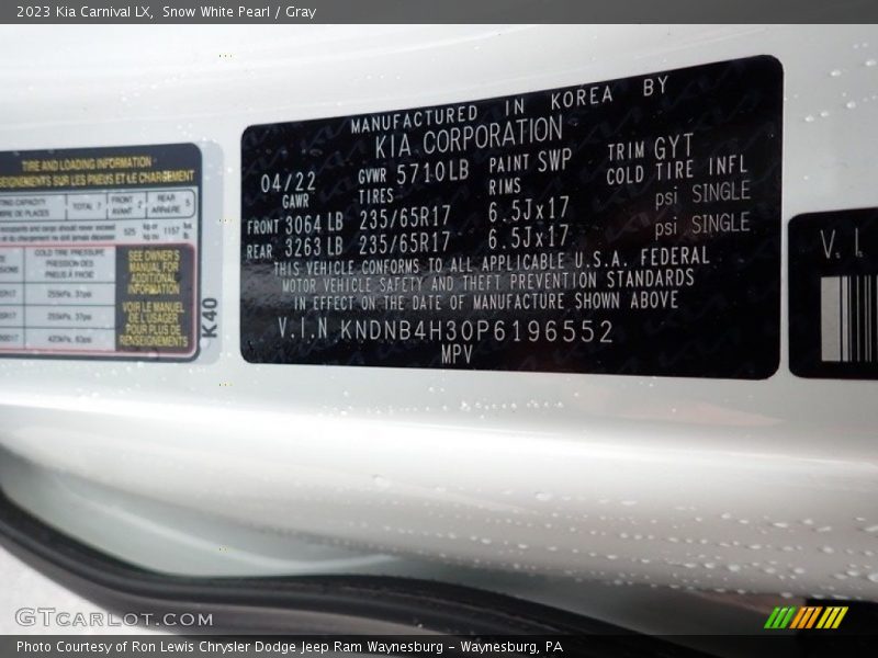 Snow White Pearl / Gray 2023 Kia Carnival LX