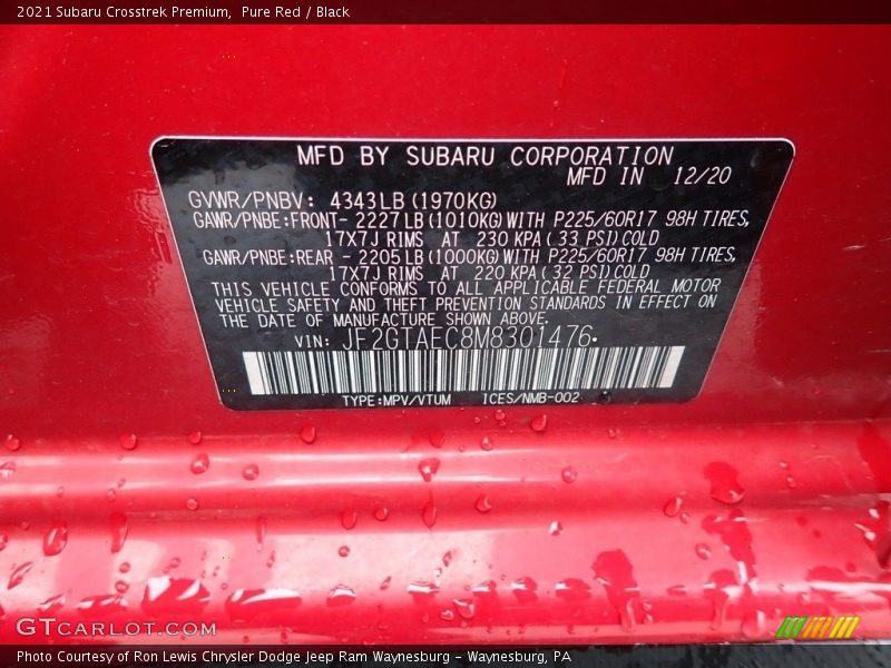 Pure Red / Black 2021 Subaru Crosstrek Premium