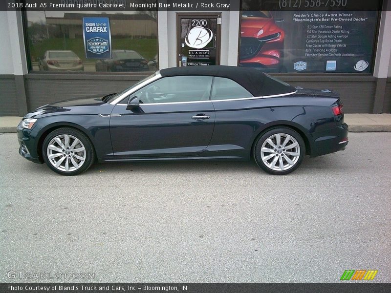 Moonlight Blue Metallic / Rock Gray 2018 Audi A5 Premium quattro Cabriolet