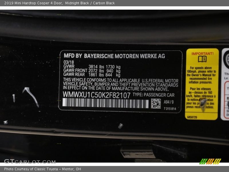 Midnight Black / Carbon Black 2019 Mini Hardtop Cooper 4 Door