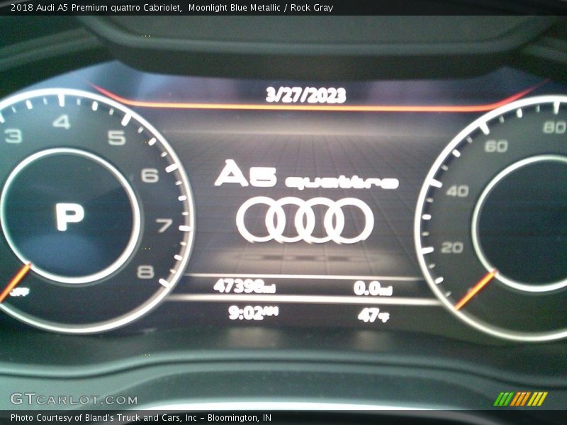 Moonlight Blue Metallic / Rock Gray 2018 Audi A5 Premium quattro Cabriolet