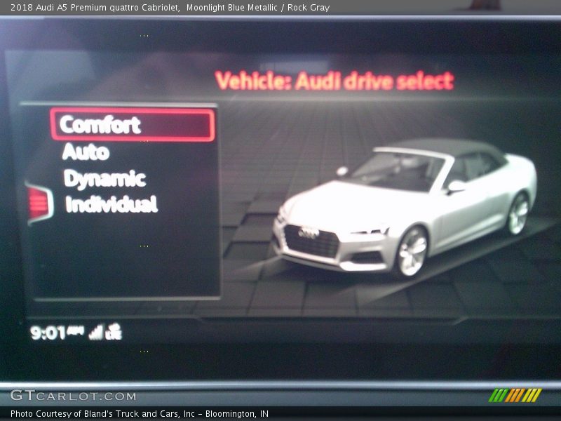 Moonlight Blue Metallic / Rock Gray 2018 Audi A5 Premium quattro Cabriolet