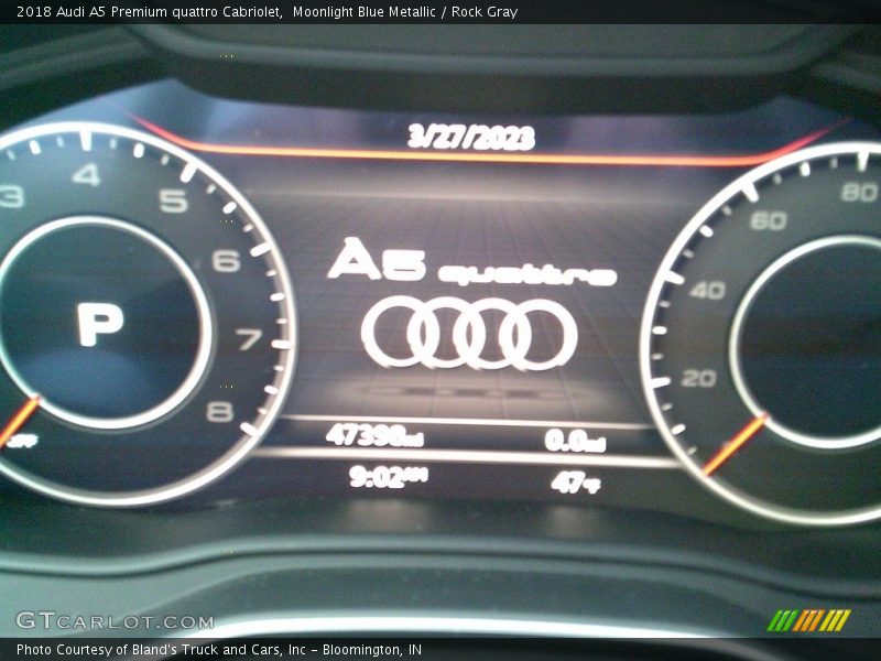 Moonlight Blue Metallic / Rock Gray 2018 Audi A5 Premium quattro Cabriolet