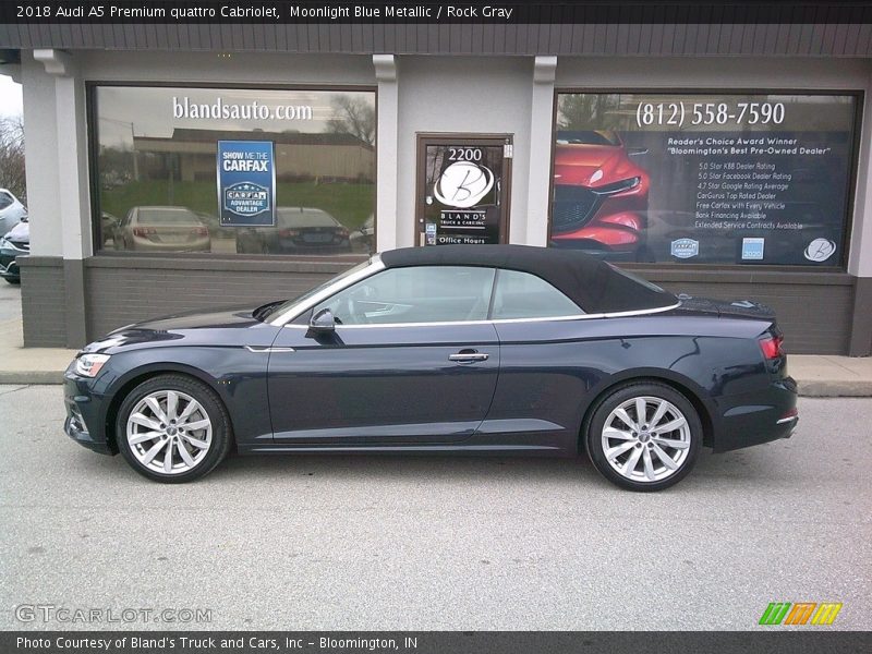 Moonlight Blue Metallic / Rock Gray 2018 Audi A5 Premium quattro Cabriolet